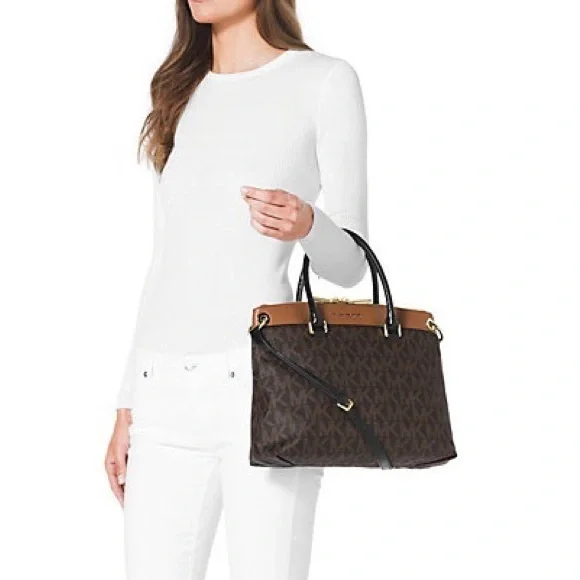 New Michael Kors Aubrey Large Satchel Brown/Luggage women’s bag